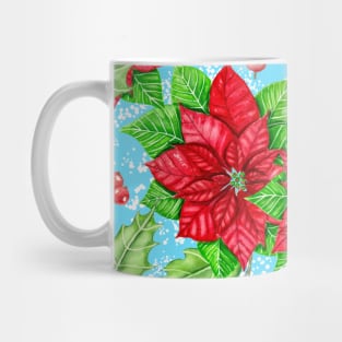 Poinsettia and holly berry watercolor Christmas pattern Mug